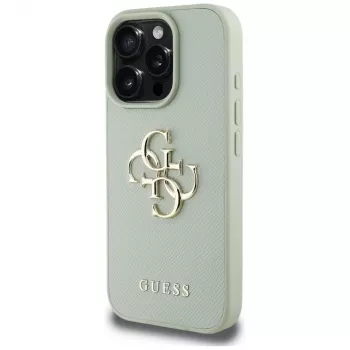 Guess Funda trasera Grained Big 4G Logo Small Classic Logo para Apple iPhone 16 Pro - Verde