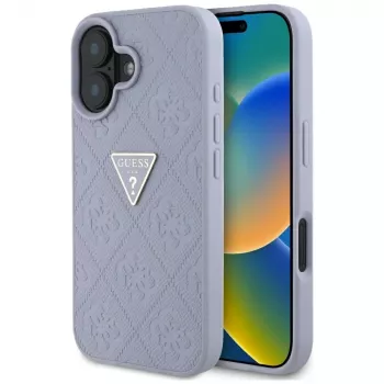 Guess Funda Hot Stamp 4G Pattern Triangle Metal Logo para iPhone 16 (Morado)