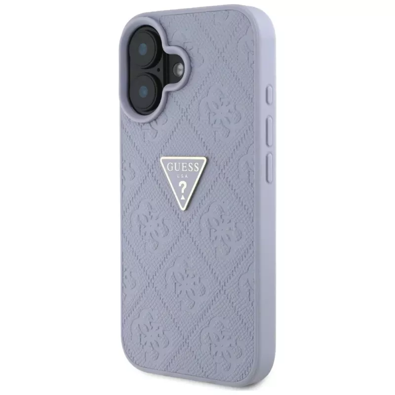 Guess Funda Hot Stamp 4G Pattern Triangle Metal Logo para iPhone 16 (Morado)