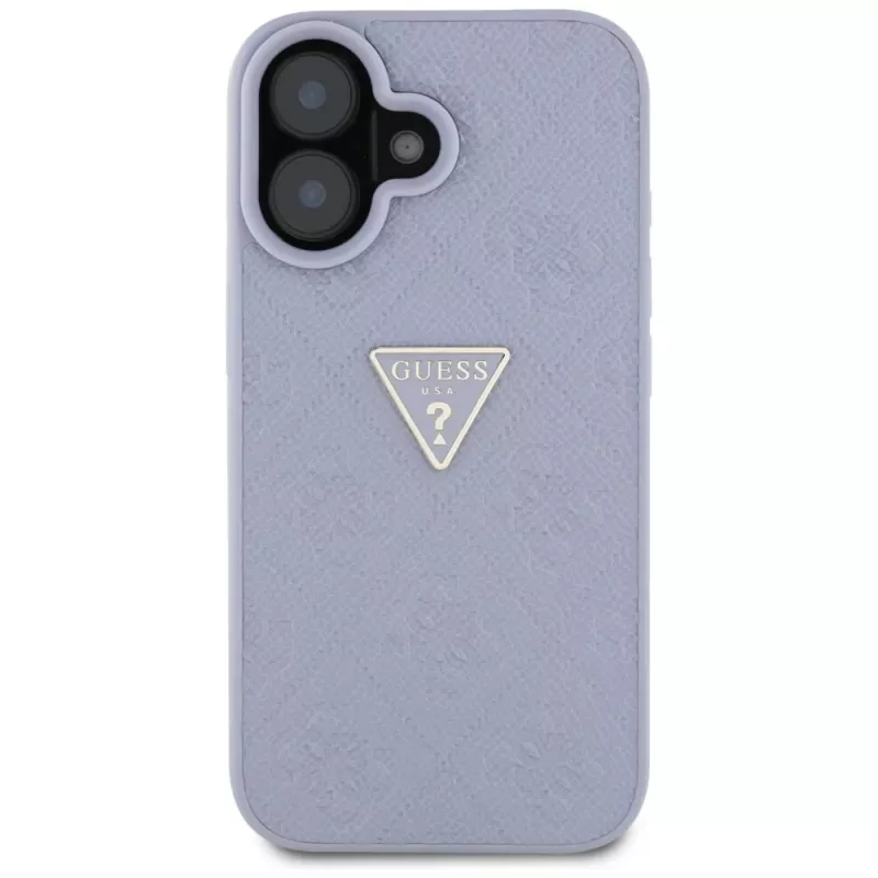Guess Funda Hot Stamp 4G Pattern Triangle Metal Logo para iPhone 16 (Morado)
