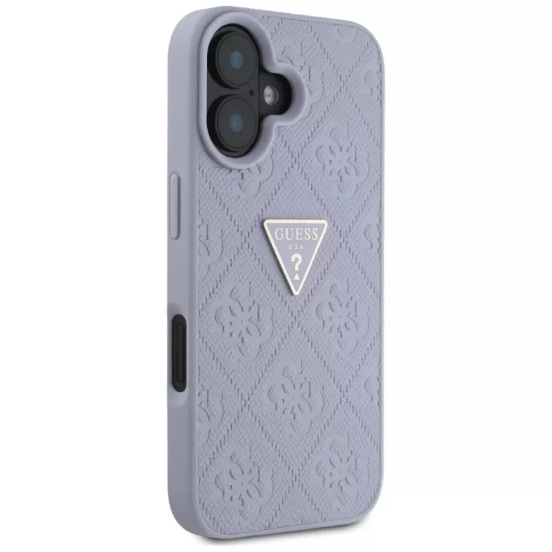 Guess Funda Hot Stamp 4G Pattern Triangle Metal Logo para iPhone 16 (Morado)