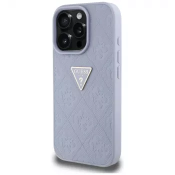 Guess Funda trasera Hot Stamp 4G Pattern Triangle Metal Logo para iPhone 16 Pro, Morado