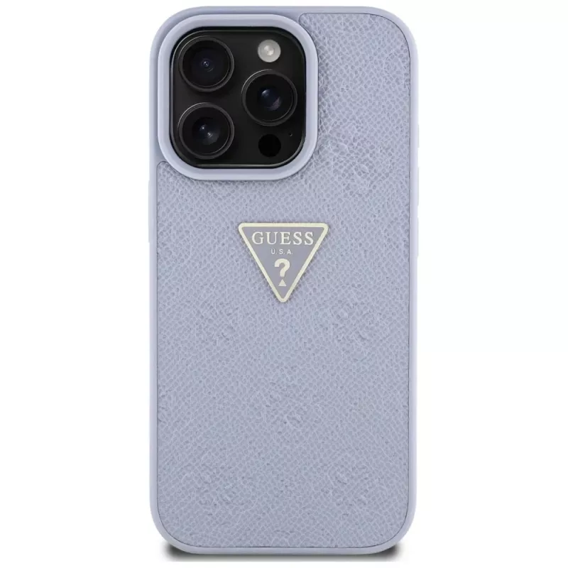 Guess Funda Hot Stamp 4G Pattern Triangle Metal Logo para iPhone 16 Pro Max (Morado)