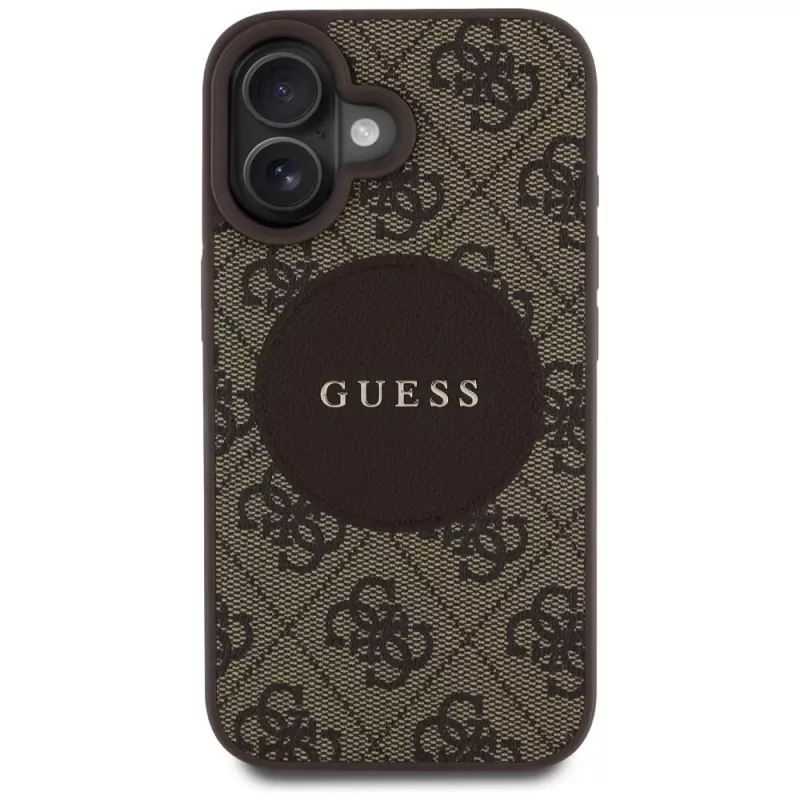 Guess Funda MagSafe 4G Circle Classic Logo para iPhone 16, Marrón
