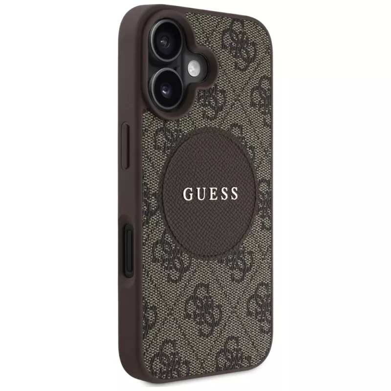 Guess Funda MagSafe 4G Circle Classic Logo para iPhone 16, Marrón