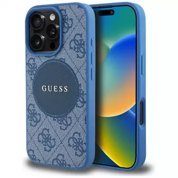 Guess 4G Circle Classic Logo funda MagSafe para iPhone 16 Pro azul