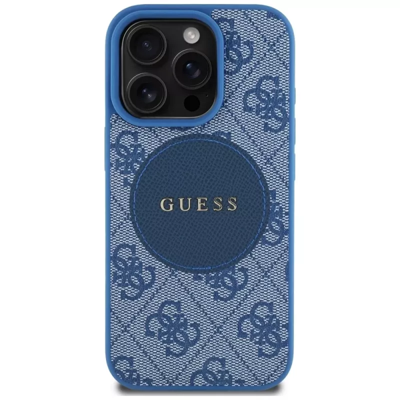 Guess 4G Circle Classic Logo funda MagSafe para iPhone 16 Pro azul