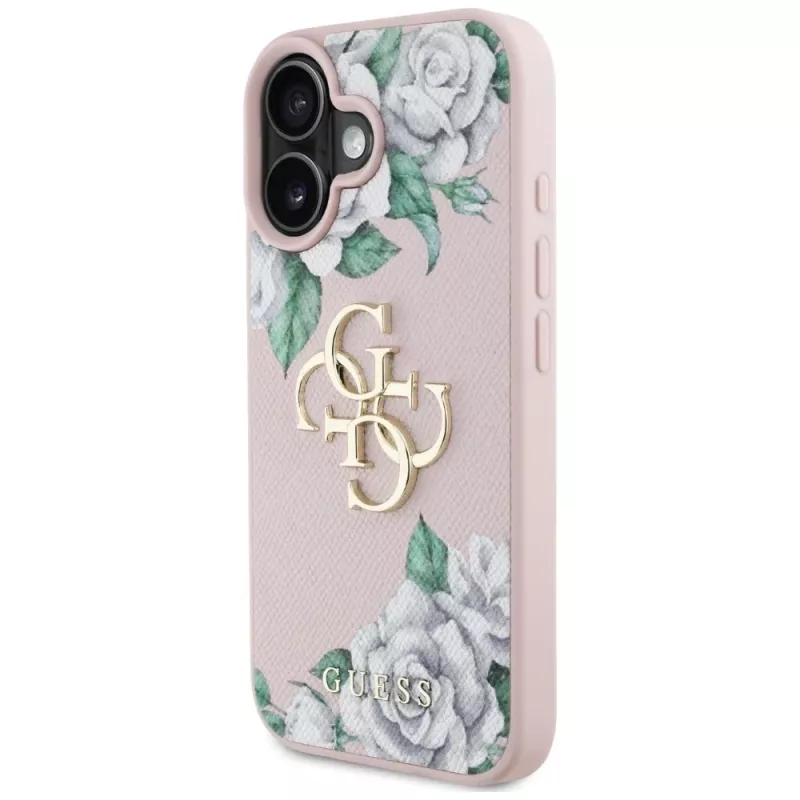 Guess Grained Roses Big 4G Logo funda para Apple iPhone 16 - rosa