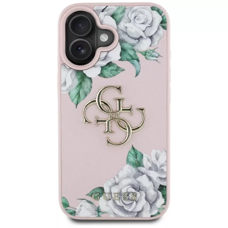 Guess Grained Roses Big 4G Logo funda para Apple iPhone 16 - rosa