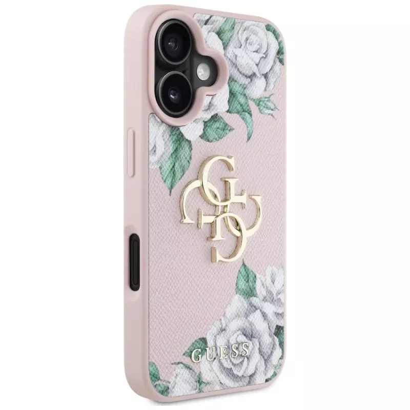 Guess Grained Roses Big 4G Logo funda para Apple iPhone 16 - rosa