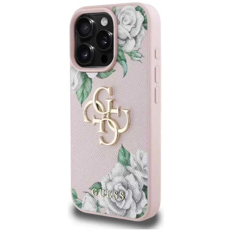 Guess Grained Roses Big 4G Logo funda para iPhone 16 Pro Max - rosa