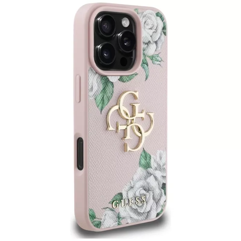 Guess Grained Roses Big 4G Logo funda para iPhone 16 Pro Max - rosa