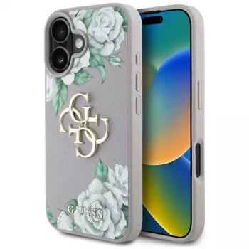 Guess Grained Roses Big 4G Logo funda para Apple iPhone 16 - lila