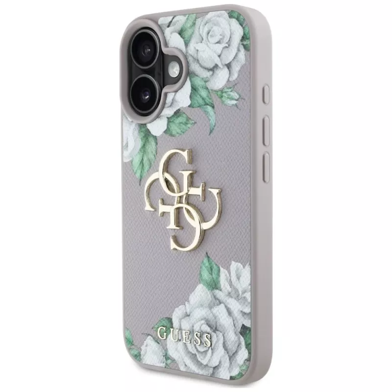 Guess Grained Roses Big 4G Logo funda para Apple iPhone 16 - lila