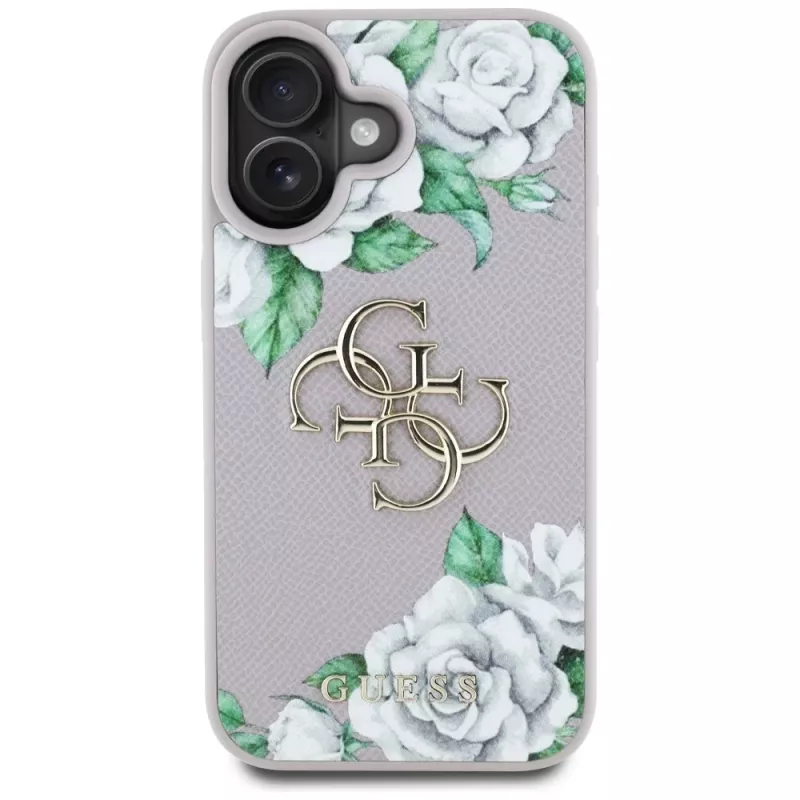 Guess Grained Roses Big 4G Logo funda para Apple iPhone 16 - lila