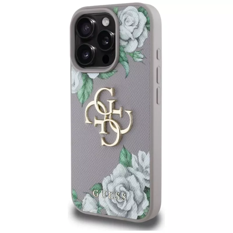 Guess Grained Roses Big 4G Logo funda trasera para Apple iPhone 16 Pro - lila