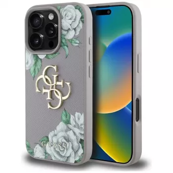 Guess Grained Roses Big 4G Logo funda para Apple iPhone 16 Pro Max - lila