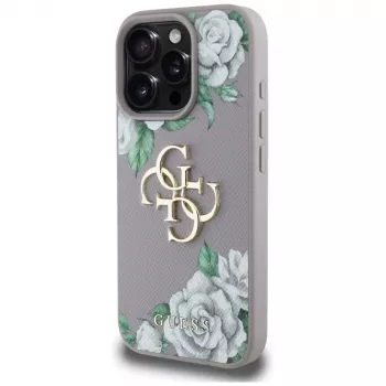 Guess Grained Roses Big 4G Logo funda para Apple iPhone 16 Pro Max - lila