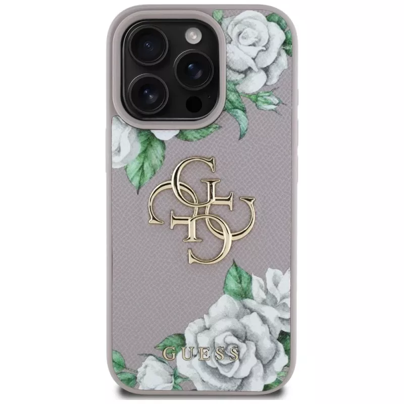 Guess Grained Roses Big 4G Logo funda para Apple iPhone 16 Pro Max - lila