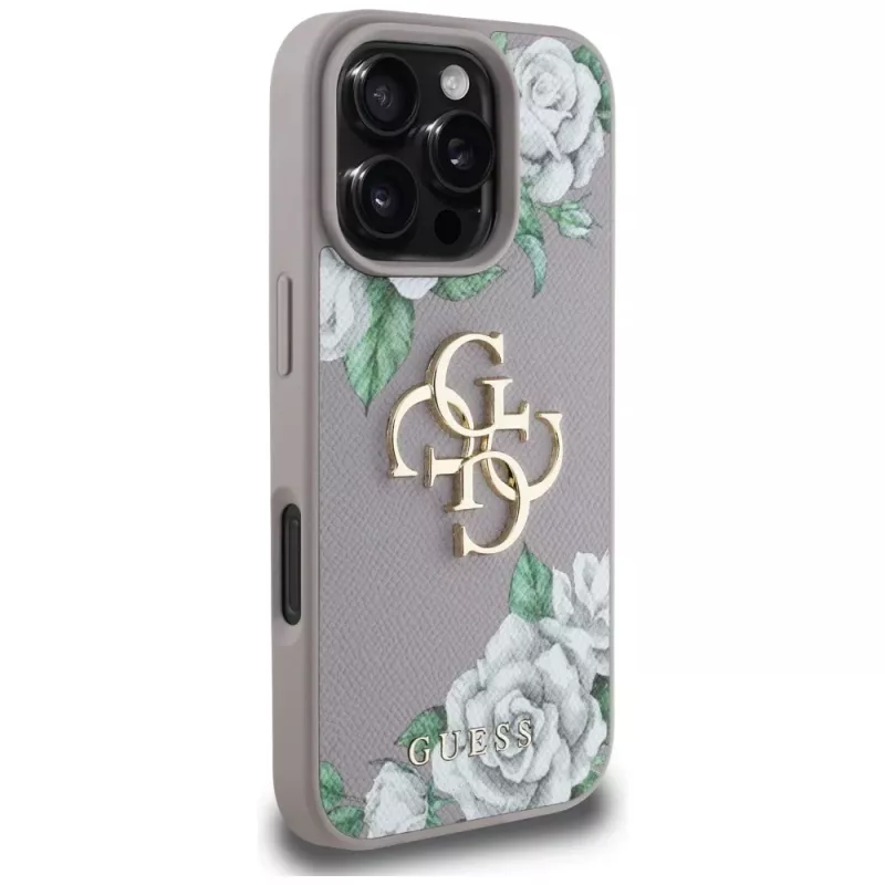 Guess Grained Roses Big 4G Logo funda para Apple iPhone 16 Pro Max - lila