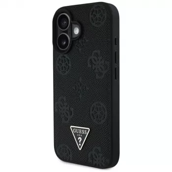 Guess Grained Hot Stamp Peony Triangle Logo funda MagSafe para iPhone 16 (negro)