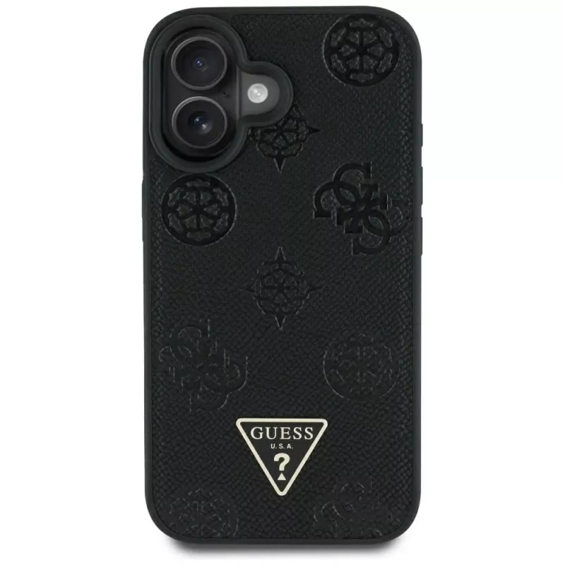 Guess Grained Hot Stamp Peony Triangle Logo funda MagSafe para iPhone 16 (negro)