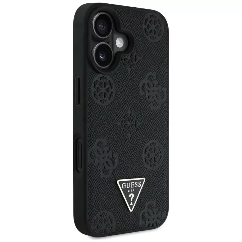 Guess Grained Hot Stamp Peony Triangle Logo funda MagSafe para iPhone 16 (negro)