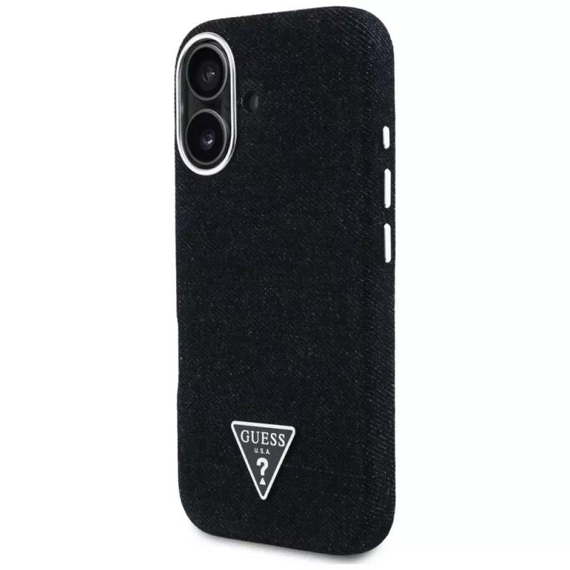 Guess Denim Triangle Logo funda MagSafe para iPhone 16 negro