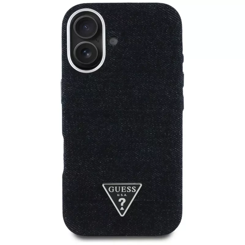 Guess Denim Triangle Logo funda MagSafe para iPhone 16 negro