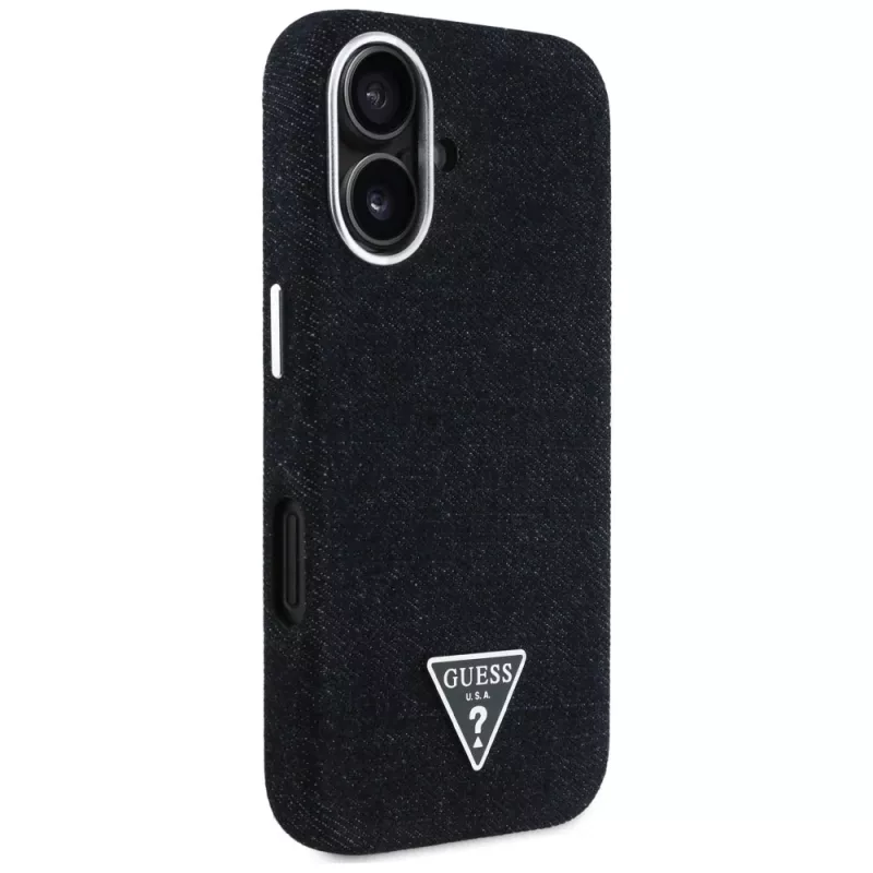 Guess Denim Triangle Logo funda MagSafe para iPhone 16 negro