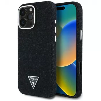 Guess Denim Triangle Logo funda MagSafe para Apple iPhone 16 Pro, negro