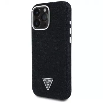 Guess Denim Triangle Logo funda MagSafe para Apple iPhone 16 Pro, negro
