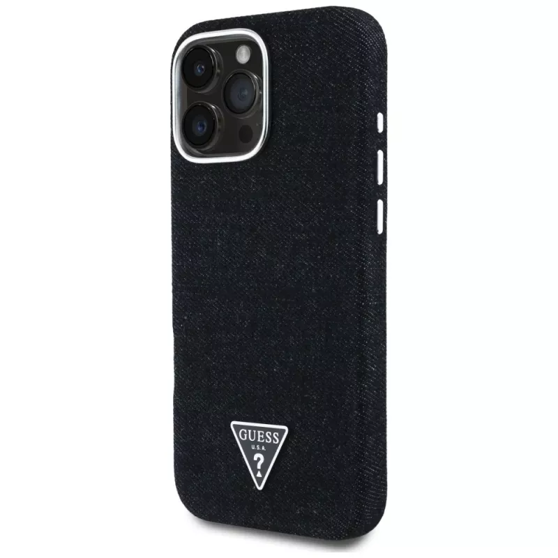 Guess Denim Triangle Logo funda MagSafe para Apple iPhone 16 Pro Max, negro