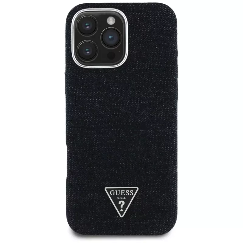 Guess Denim Triangle Logo funda MagSafe para Apple iPhone 16 Pro Max, negro