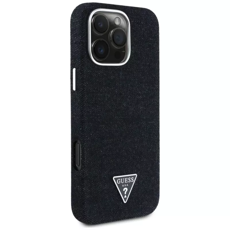Guess Denim Triangle Logo funda MagSafe para Apple iPhone 16 Pro Max, negro