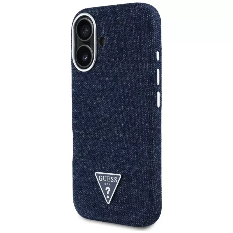 Guess Denim Triangle Logo funda MagSafe para iPhone 16 azul