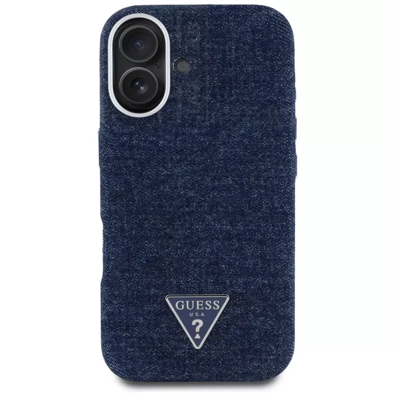 Guess Denim Triangle Logo funda MagSafe para iPhone 16 azul