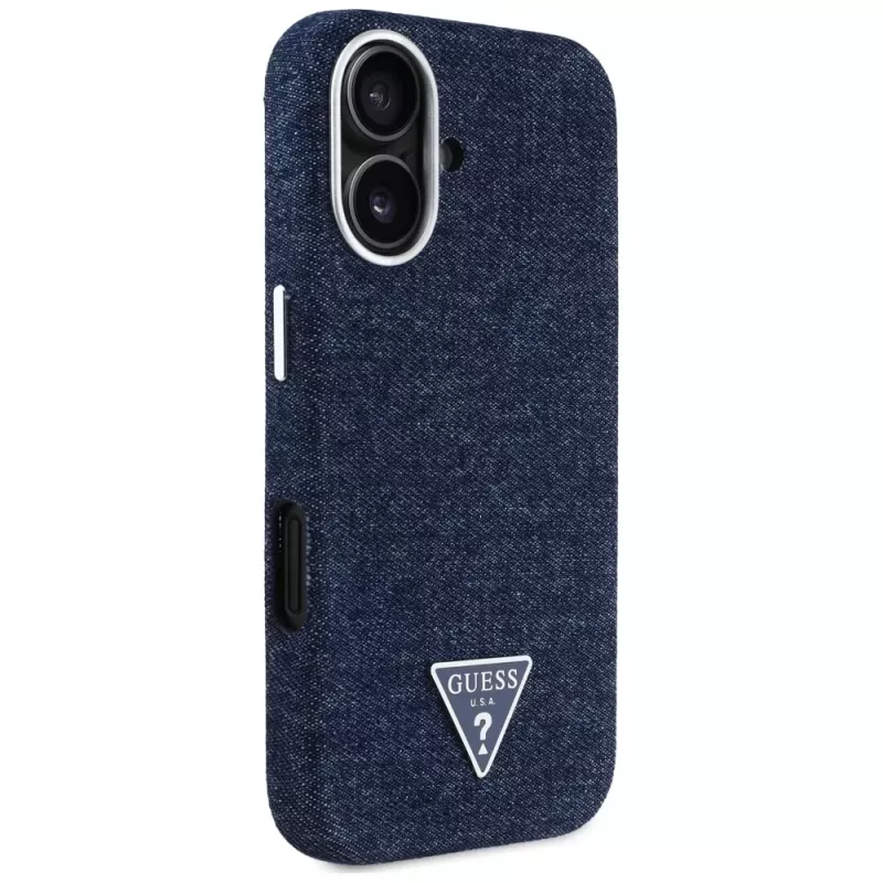 Guess Denim Triangle Logo funda MagSafe para iPhone 16 azul