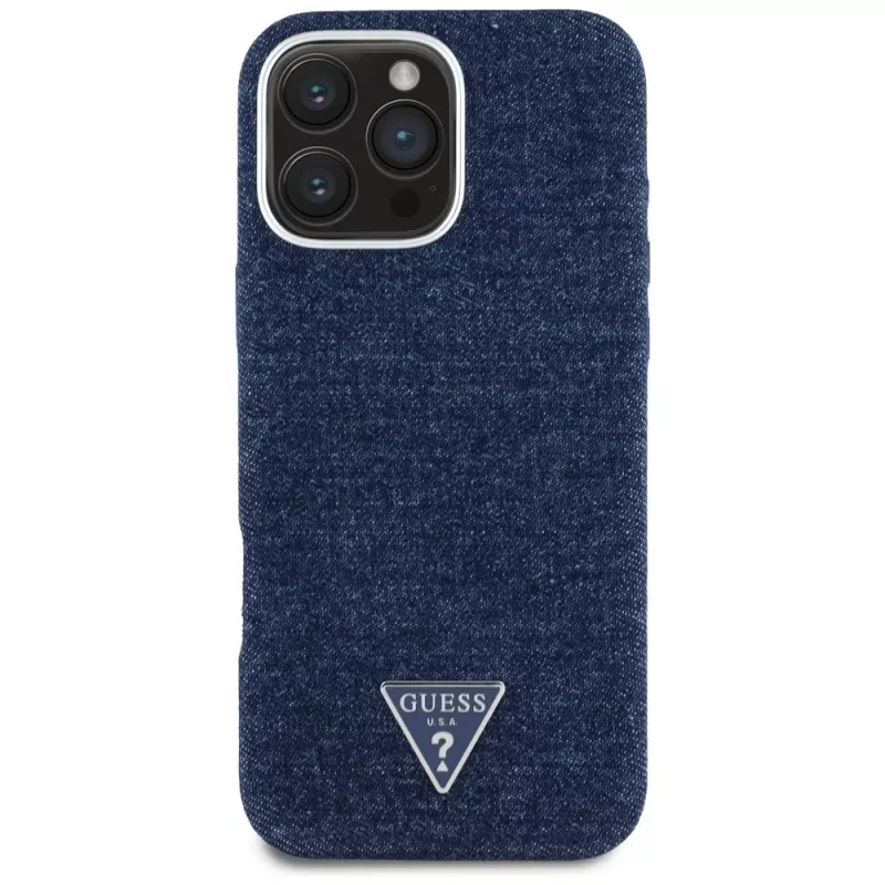 Guess Denim Triangle Logo funda MagSafe para iPhone 16 Pro azul