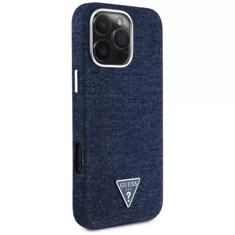 Guess Denim Triangle Logo funda MagSafe para iPhone 16 Pro azul