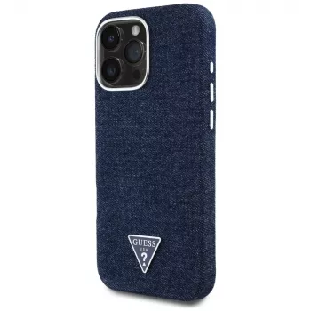 Guess Denim Triangle Logo funda MagSafe para Apple iPhone 16 Pro Max azul