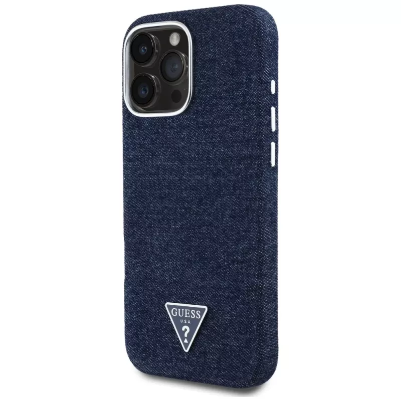 Guess Denim Triangle Logo funda MagSafe para Apple iPhone 16 Pro Max azul