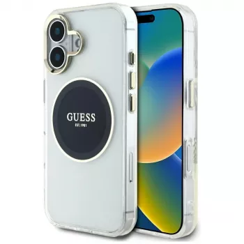 Guess IML Metal Colored Circle Classic Logo funda MagSafe para iPhone 16 (negro)