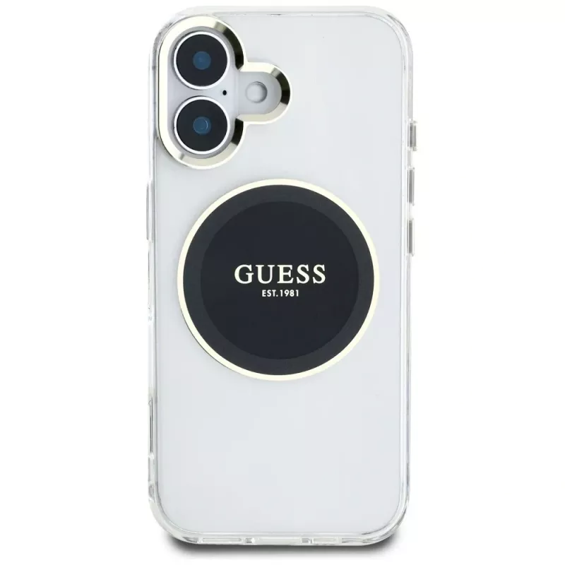 Guess IML Metal Colored Circle Classic Logo funda MagSafe para iPhone 16 (negro)