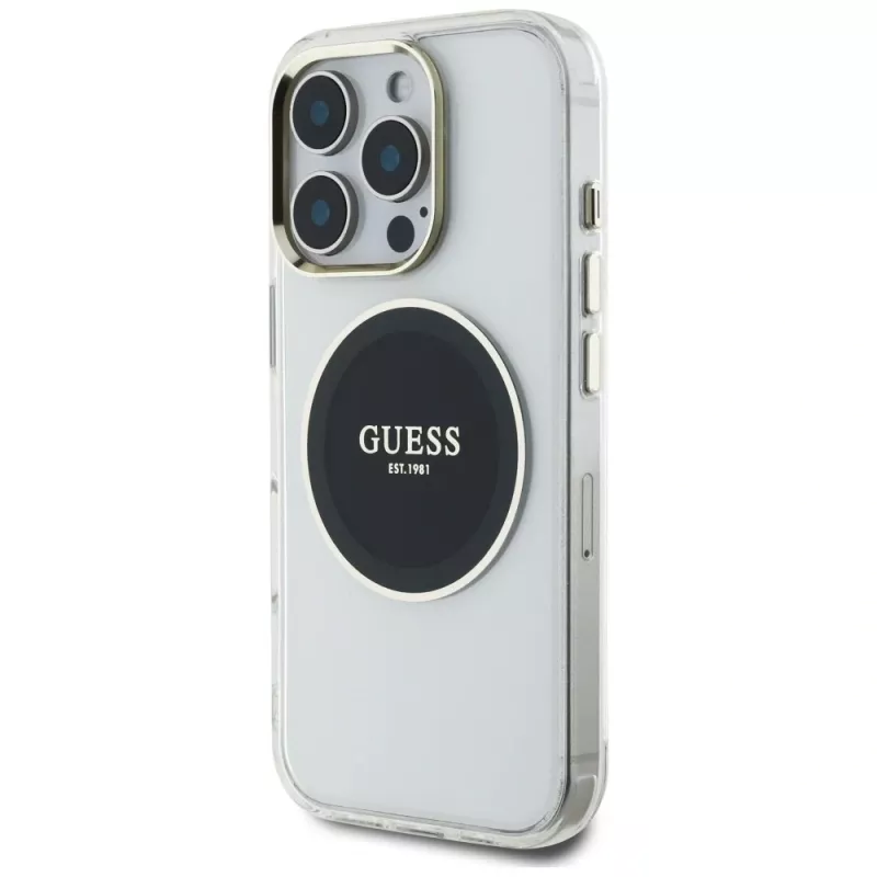 Guess IML Metal Colored Circle Classic Logo funda MagSafe para iPhone 16 Pro (negro)