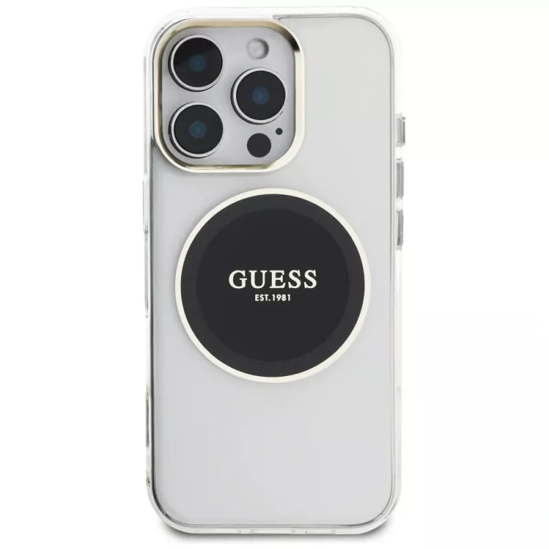 Guess IML Metal Colored Circle Classic Logo funda MagSafe para iPhone 16 Pro (negro)