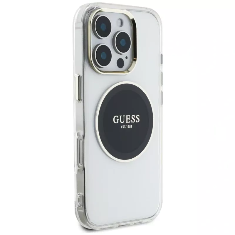 Guess IML Metal Colored Circle Classic Logo funda MagSafe para iPhone 16 Pro (negro)