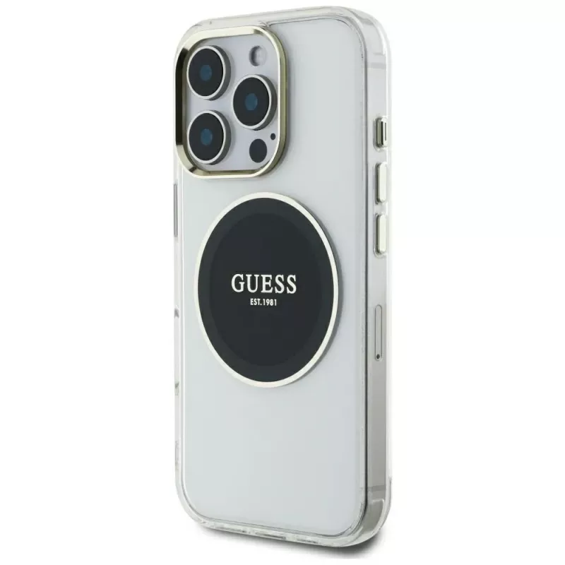 Guess IML Metal Colored Circle Classic Logo funda MagSafe para iPhone 16 Pro Max (negro)