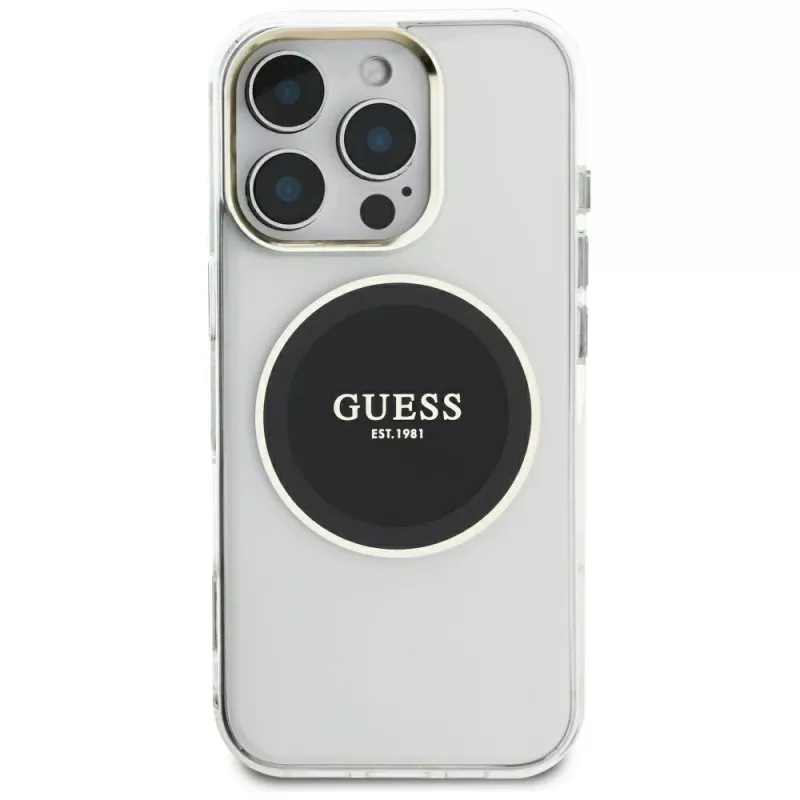 Guess IML Metal Colored Circle Classic Logo funda MagSafe para iPhone 16 Pro Max (negro)