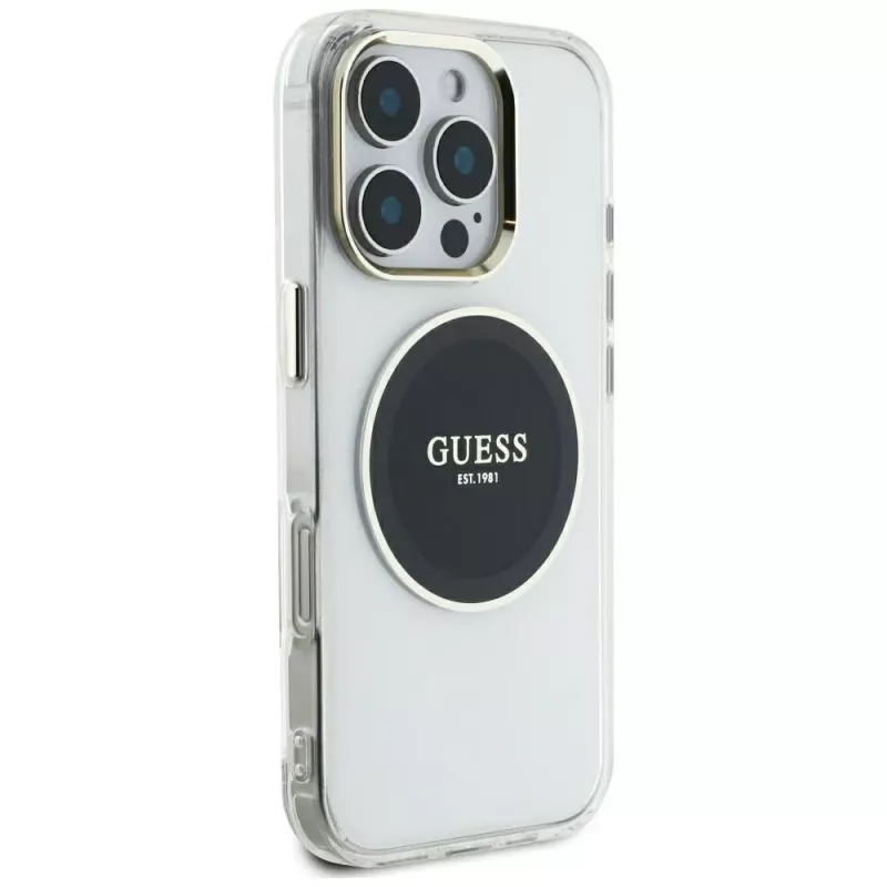 Guess IML Metal Colored Circle Classic Logo funda MagSafe para iPhone 16 Pro Max (negro)